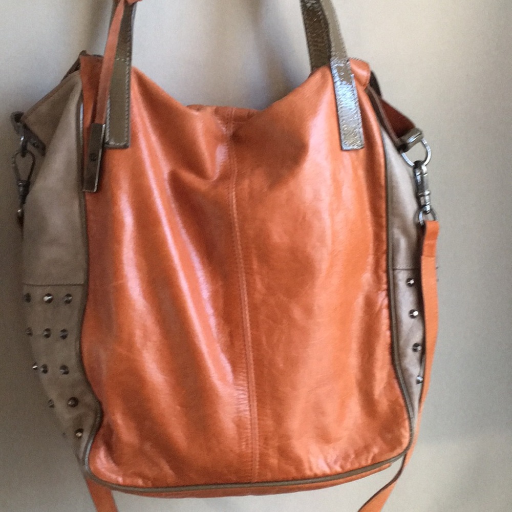 Innue Orange & Taupe Studded Leather Handbag